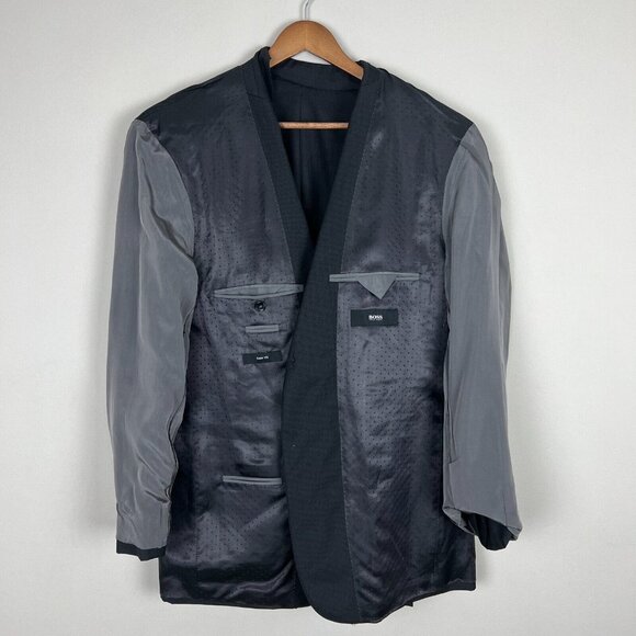 Hugo Boss Sport Coat Blazer Jacket Mens 42R Two Button Black Gray Super 100 Wool - Picture 11 of 16